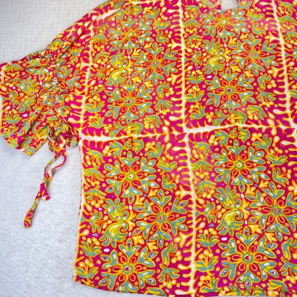 MARIMEKKO Womens 40 Jade Simbad Retro Floral Boho Tie Dye Tie Sleeve Blouse - Picture 4 of 10